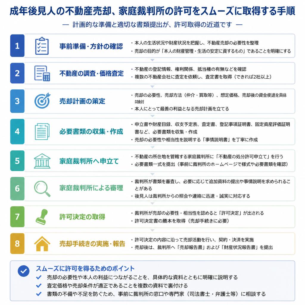 成年後見人の不動産売却、家庭裁判所の許可をスムーズに取得する手順
